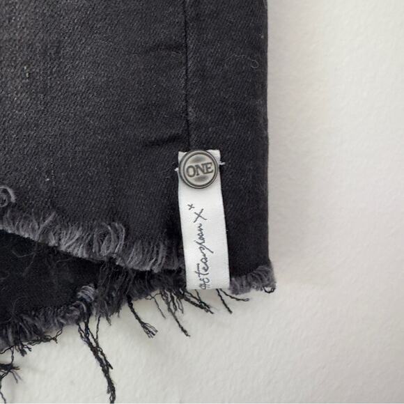 One Teaspoon Girls’ Dark Black Punk Charcoal Wash Denim Mini Skirt 5-Pocket Jean - Picture 3 of 13